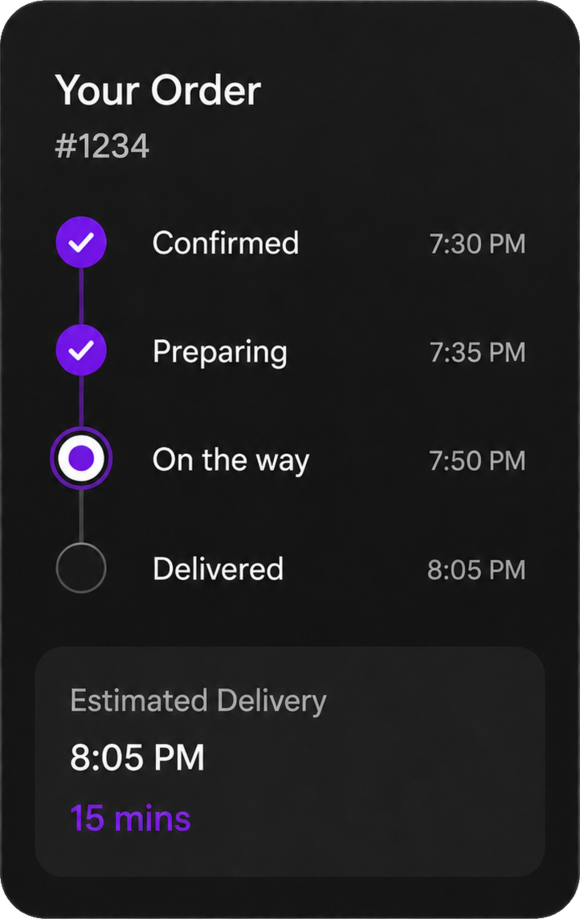 Foodix order-tracking screen with live status.